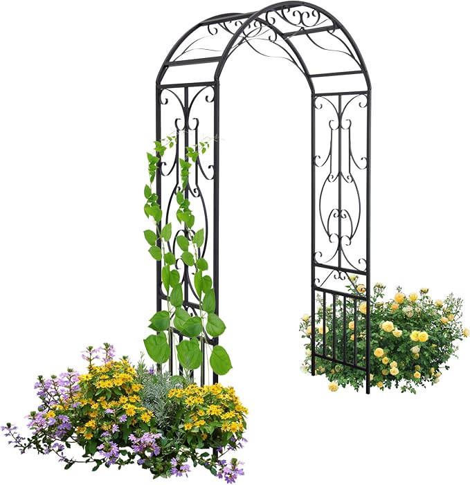 kinbor Garden Arches and Arbors Outdoor Black Metal Arbor for Climbing Plants Vines Roses Wedding Archway