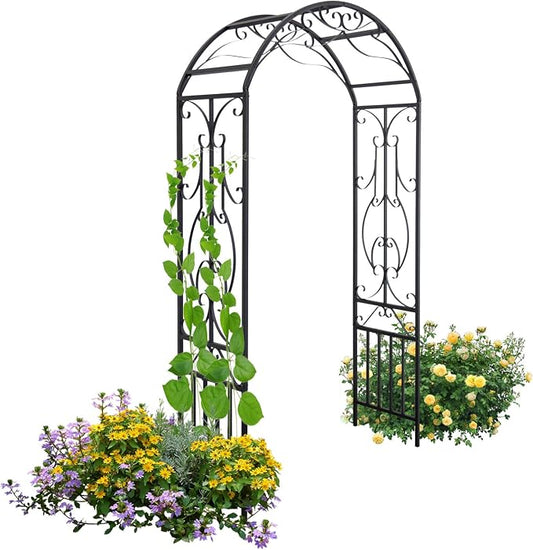 kinbor Garden Arches and Arbors Outdoor Black Metal Arbor for Climbing Plants Vines Roses Wedding Archway