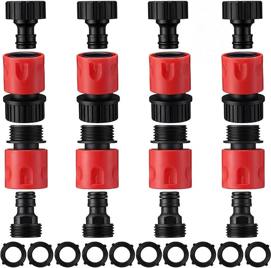 Hotop 16 Pieces Garden Hose Quick Connector 3/4 Inch Plastic Water Hose Fittings Male and Female Connectors End Adapters with 10 Pieces Rubber Gaskets (Red)