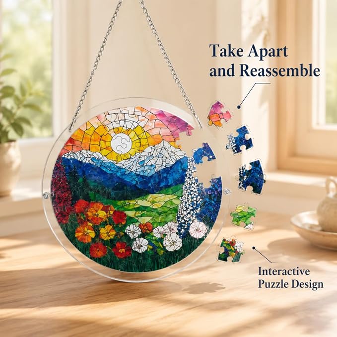 Acrylic Suncatcher Puzzle, 83 Pieces Unique Little Bird Sun Catcher Puzzle Kit for Doors Garden and Window Hanging, Colorful Hanging Light Catcher Decor, DIY Suncatcher Kits for Adults, 7.4 in