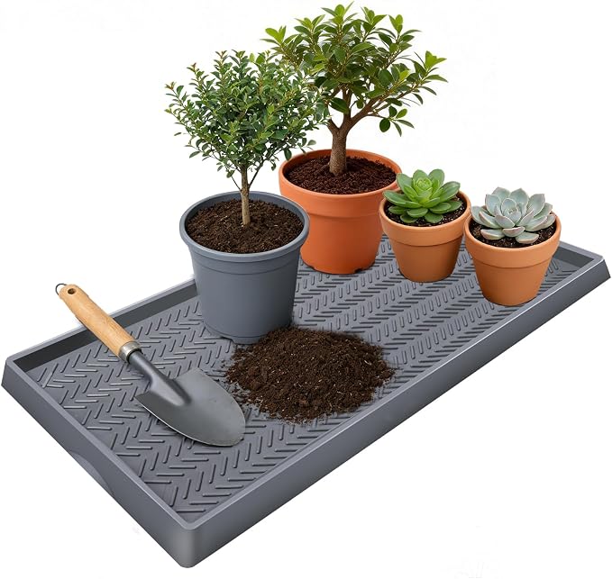 Kalolary 30" x16" Silicone Plant Trays Plant Saucer Growing Tray Rectangular Heavy Sturdy Silicone Plant Drainage Saucers Plant Drip Trays for Pots Seed Starter Growing Trays