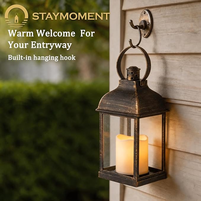 Wedding Decor Bronze Lanterns: 6 Pcs LED Flameless Decorative Indoor Outdoor Rustic Candle Holder Bulk for Tables Centerpieces