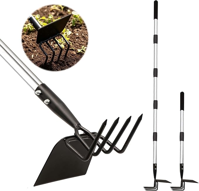 Garden Hoe & Cultivator, Efficient Long Handle Garden Tool, 2-in-1 Hand Cultivator and Gardening Hoe for Raised Beds, 60inch Heavy Duty Hoe Garden Cultivator for Loosening, Weeding, Planting
