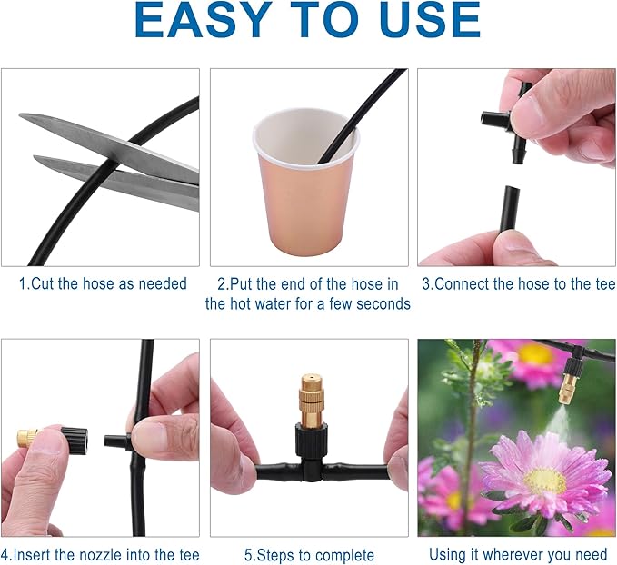 20Pcs Three-Way Atomizing Nozzle with Drip Irrigation Connector for 1/4 inch Drip Irrigation Tubing, Micro Spray Drip Irrigation Emitters, Adjustable Sprinkler Drip Irrigation Mister Kit