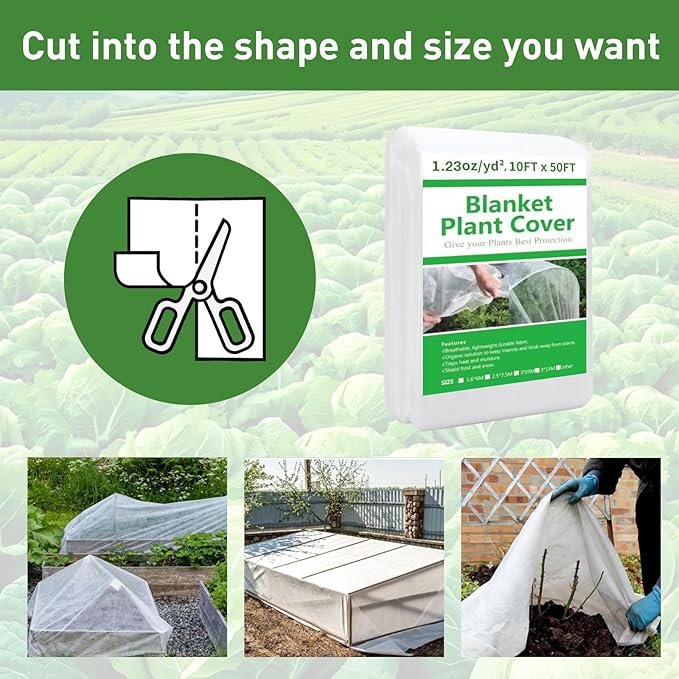 2 Pack 10ft x 50ft Plant Covers Freeze Protection, Frost Blanket for Outdoor Plants, Trees & Gardens, All-Season Winter Protection, Floating Row Cover for Vegetables, Shrubs & Raised Beds