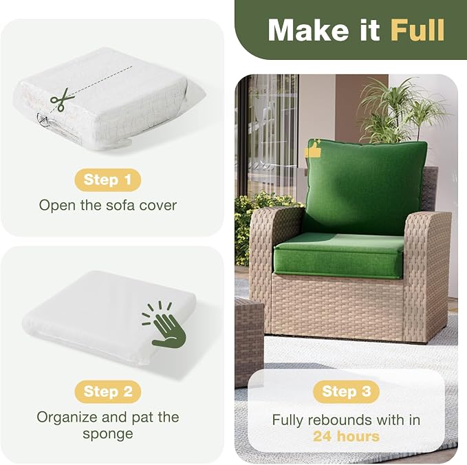 Aoxun Replacement Cushions for Outdoor Furniture, 4-Piece Outdoor Cushions for Patio Furniture, Deep Seat, Waterproof & Fade Resistant Couch Cushion for 4-Seat Patio Conversation Sets, Dark Green
