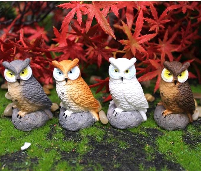 Mini Owl Figurines 4pcs - Fairy Garden Accessories, Miniature Owls for Fairy Garden Decor, Small Owl Gifts for Women Mom Grandma