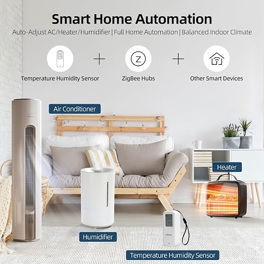 eMylo Zigbee Temperature Humidity Sensor 2 Pack, IP65 Waterproof Smart Thermometer Hygrometer for Multi-Room Monitoring, Compatible with Echo SmartThings Home Assistant Tuya, Hub Required