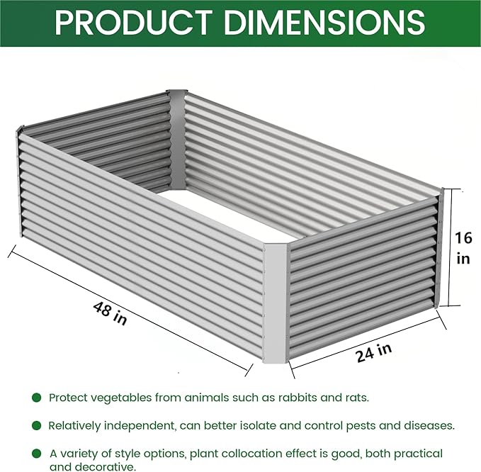 3PCS Tall Galvanized Raised Garden Bed Outdoor,Steel Garden Bed for Vegetables,Above Ground Garden Box for Flower,Metal Raised Beds for Gardening - 4x2ft