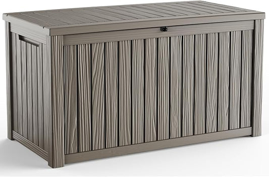 180 Gallon Outdoor Deck Box, Lockable Waterproof Outdoor Storage Boxes For Garden Tools,Indoor Cushions,Accessories Outside Storage Resin Weatherproof Container(Grey)