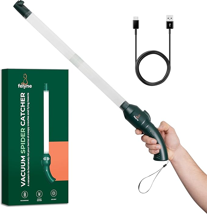 Rechargeable Bug & Spider Catcher Vacuum, Strong Suction, Long Reach, Handheld Insect Trap for Indoor & Garden, for Kids & Adults by Felyne