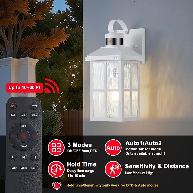 Porch Lights Outdoor with Remote Control: Motion Sensor Exterior Lighting Fixtures Intelligent 3 Lighting Modes Outdoor Wall Lights Sconce Lights for House Patio Front Door Garage
