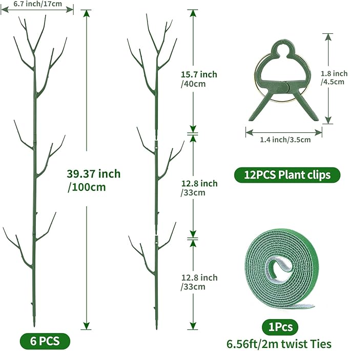 Yhtpouqe 12 Pack Plant Support Stakes, Plant Stakes for Indoor and Outdoor Plants. 39.37inch Plant Sticks with Extension Poles, Plant Clips, Plant Ties for Potted Monstera Plants, Climbing Plants