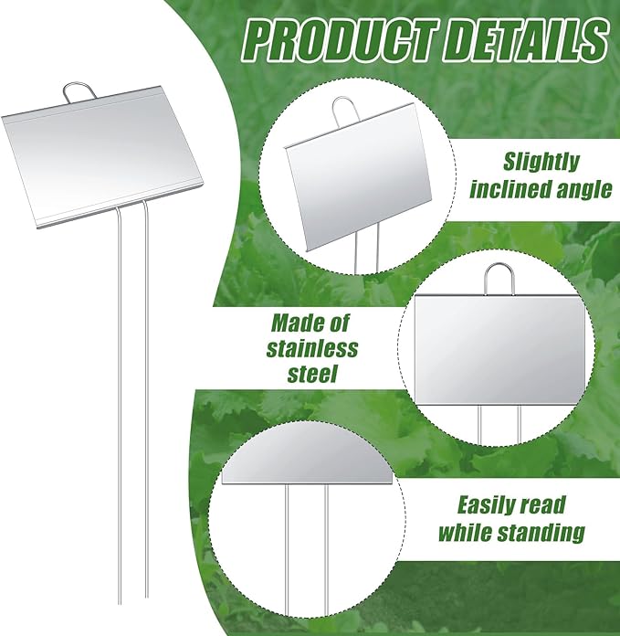 Landhoow 12 Pcs Large Garden Plant Markers Metal Plant Labels Sign 5'' x 3'' with 21'' Stake Weatherproof Waterproof Garden Sign for Outdoor Seedlings Herbs Vegetable Greenhouse, Silver