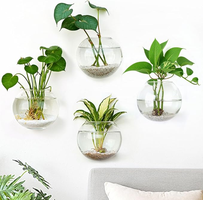 DomeStar Set of 4 Wall Planter, Wall Mounted Propagation Station Hanging Glass Vases Terrarium Station for Hydroponics Plants Home Office Decor