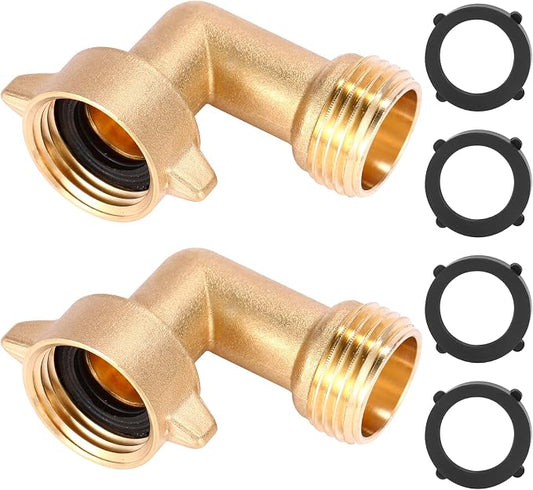 2 Pack Garden Hose Elbow Connector 90 Degree, 3/4" Heavy Duty Brass Adapter With 4 O-rings, Solid Brass Garden Hose Elbow