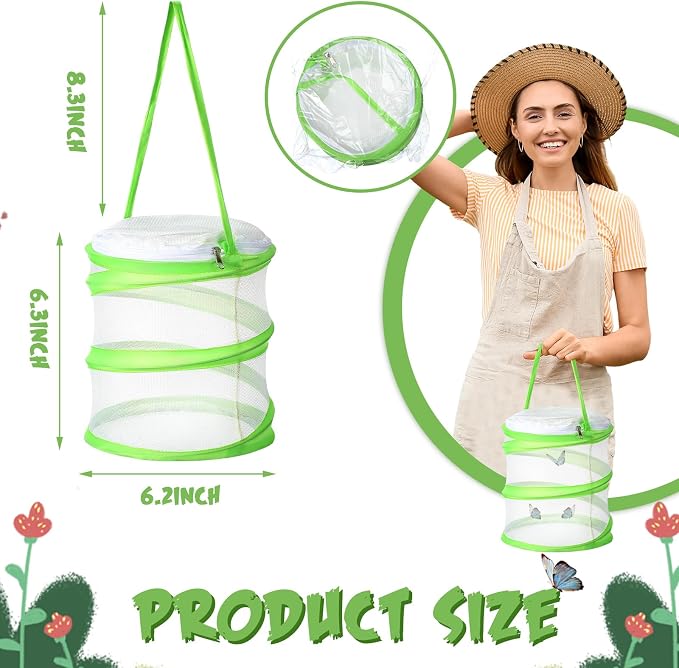 Sherr Mini Butterfly Habitat Cage Clear Mesh Butterfly Net Cage Container Foldable Terrarium, 6.2x7.1inch