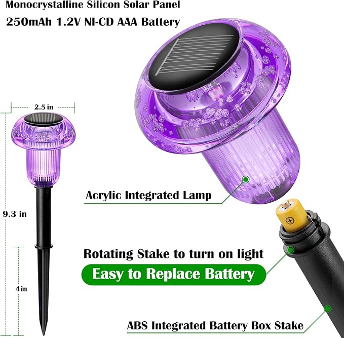 Priddop Solar Halloween Lights Outdoor 8 Pack Waterproof Purple LED | Yard Garden Decorative Pathway Mushroom Outside Landscape Path Lighting Patio Walkway Ground Pattern Halloween Decorations