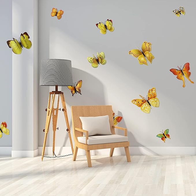 OPSEAM Butterfly Wall Decor 24/48 PCS, 3D Butterflies Stickers for Party Decorations with Magnets (Gold, 48)