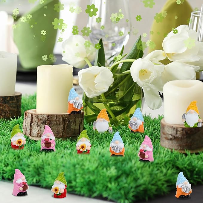 20Pcs Spring Mini Gnomes,Tiny Miniature Resin Spring Gnomes for Fairy Garden Accessories Landscape Outdoor Patio Yard Lawn and Aquarium Decorations for Home Dollhouse Desk