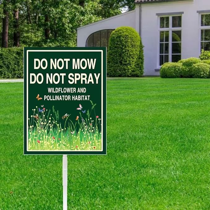 Do Not Mow Do Not Spray Yard Sign,Wildflower Pollinator Habitat Yard Sign With Stakes(8x12in),Rustproof Aluminum Pollinator Friendly Garden Sign Stand Outdoor