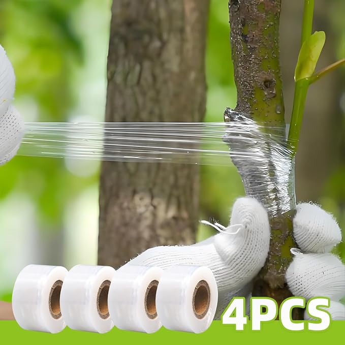 Flylin 4 Pcs Grafting Tape, Stretchable Grafting Tape Nursery Sealing 30 mm Width Tree Bandage Repair Tape Wrap for Seedlings or Ornamentals