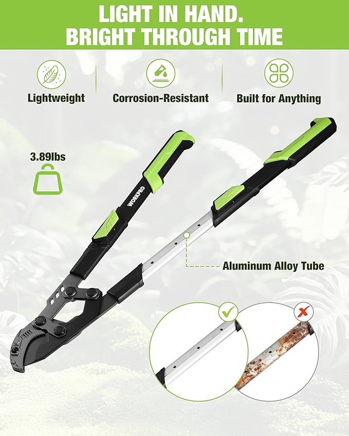 WORKPRO 26"-33" Extendable Anvil Lopper, Heavy Duty Tree Trimmer with 2 Inch Cutting Capacity, Branch Cutter with Compound Action, Garden Lopper with Telescopic Handles for Garden Farm Orchard