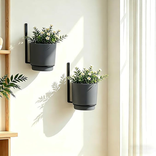 2 Pcs Wall Mounted Hanging Planter Vase for Indoor Outdoor Plants,Modern Metal Wall and Ceiling Hanging Flower Pot with Removable Flower Pot,Minimalist Decor for Herbs Succulents Flowers,6.7Inch,Grey