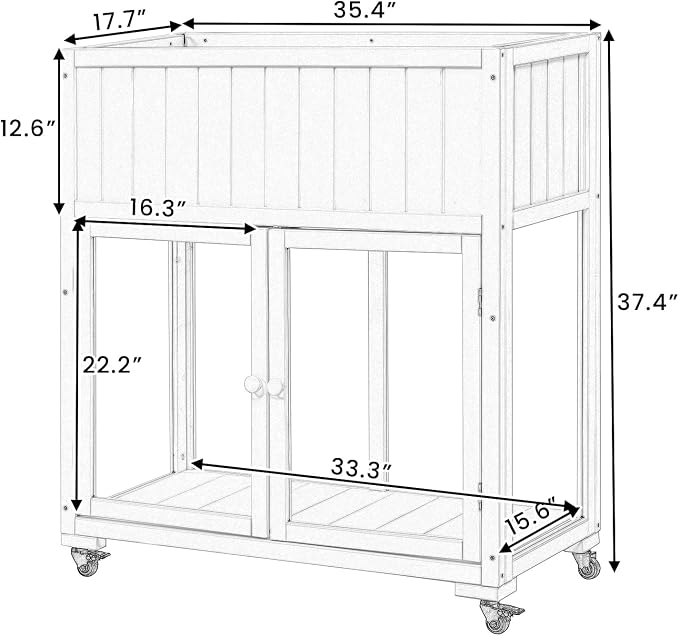 Merax Raised Garden Bed with Leg, Potting Bench with Wheels Outdoor Garden Work Bench Station Planting Solid Wood Construction for Horticulture w/Storage Cabinet, White