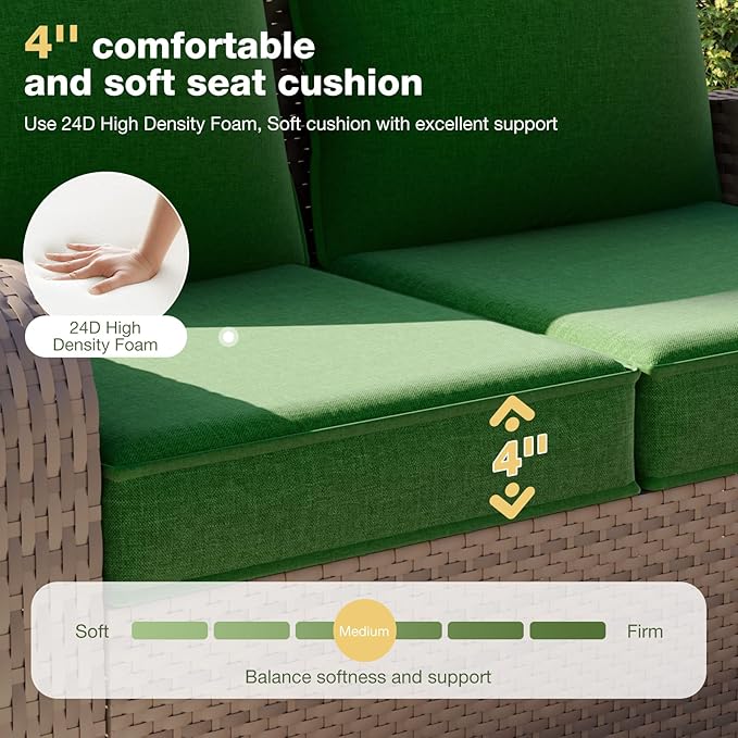 Aoxun Replacement Cushions for Outdoor Furniture, 4-Piece Outdoor Cushions for Patio Furniture, Deep Seat, Waterproof & Fade Resistant Couch Cushion for 4-Seat Patio Conversation Sets, Dark Green
