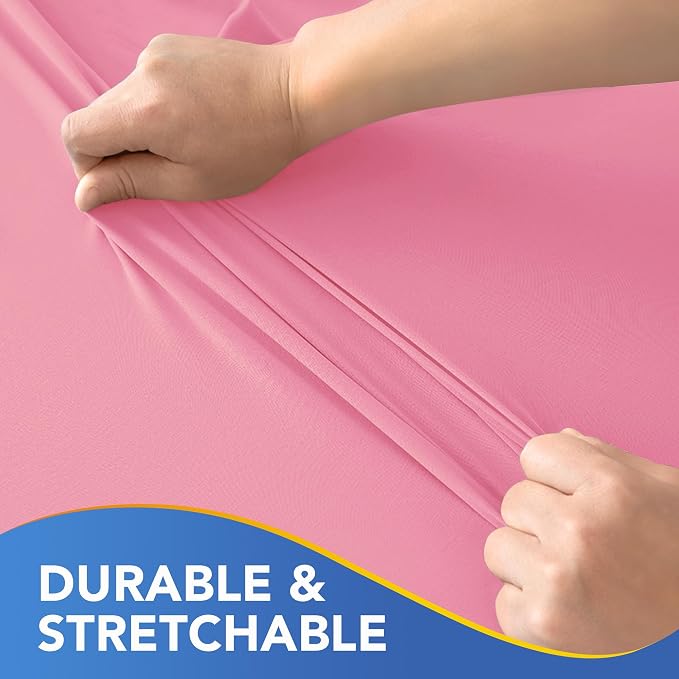 Fitted Tablecloth for 8 Foot Rectangle Tables-6 Pack Pink Elastic Outdoor Picnic Table Cover-Spandex Stretch Folding Table Cloths 8ft for Camping Dining Room Patio Kitchen Banquet Party