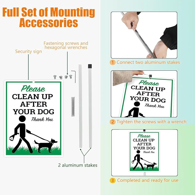 Clean Up After Your Dog Yard Sign With Stakes Be A Good Neighbor Pick Up Your Dogs Poop Reflective Aluminum Signs Rust Free For Lawn Garden Neighborhood (8x12) IN