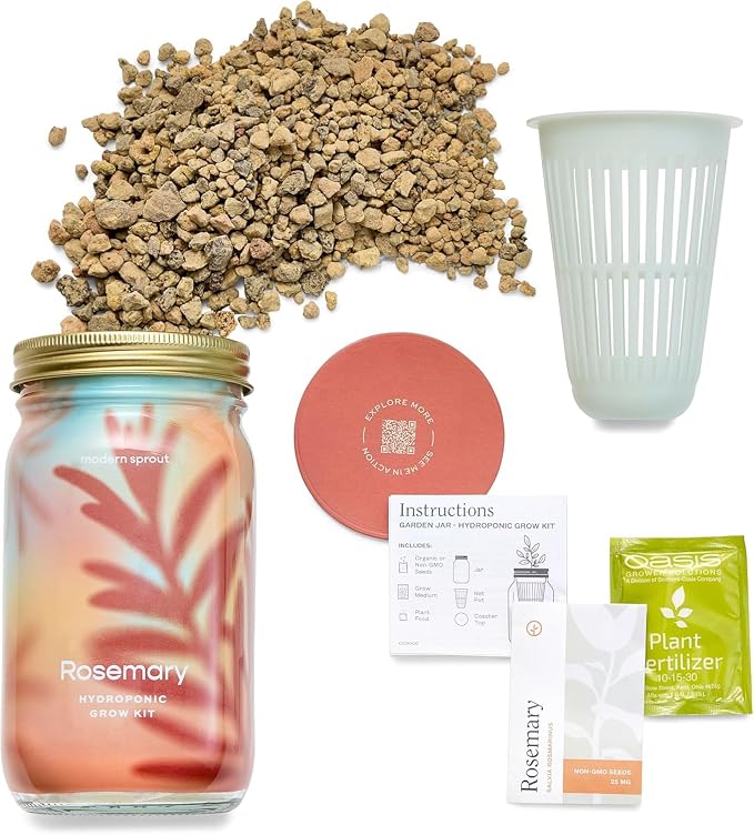 Modern Sprout Mason Garden Jar -Self-Watering Hydroponics Growing System Kit, Organic Herb Seeds-Sprouting Jar Planter for Indoor Herb Garden -Seed Starter Kit -Gift for Mother's Day-Lavender+Rosemary