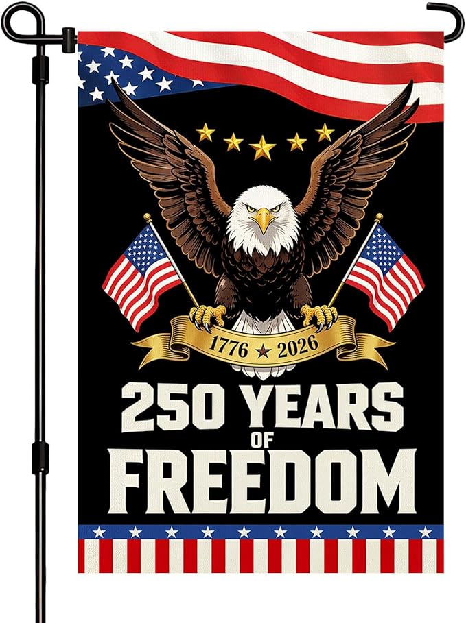 250 Anniversary USA Garden Flag, 12x18in Double Sided Waterproof Patriotic Eagle Flag 1776–2026, USA Outdoor Yard Decor