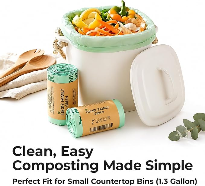 Compostable Trash Bags for Kitchen Compost Bins – 1.3 Gallon Small Compost Bags for Countertop Bin, Green Compostable Bags, BPI Certified ASTM D6400, Leak-Resistant Food Waste Bags (50 Count)