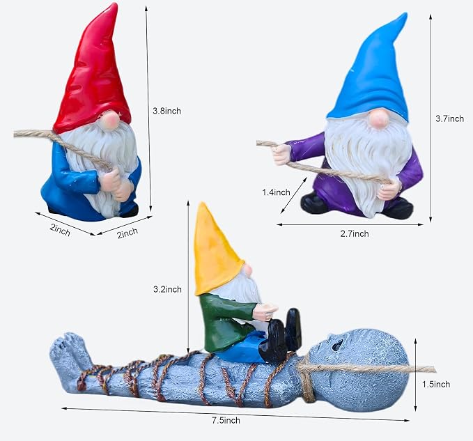 Garden Gnomes with Alien Figurine, Polyresin Naughty Gnome Statue for Patio Lawn Garden Porch Fence Outdoor Decoration