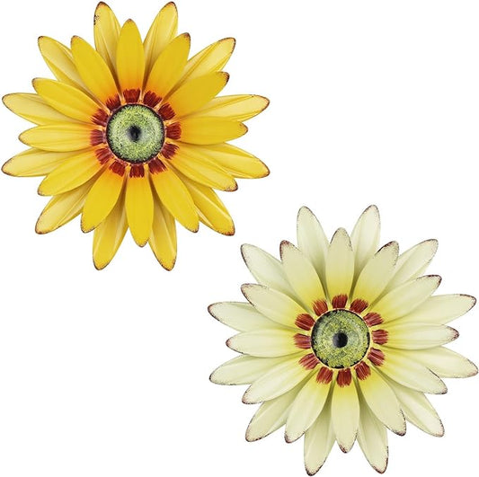 hogardeck 2 PCS 11" Metal Sunflower Wall Decor for Indoor Outdoor, Sunflower Kitchen Wall Decor Floral Metal Wall Art, Outdoor Decor for Bathroom, Living Room, Porch, Garden, Yard