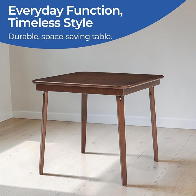 Stakmore Classic Straight Edge Square Folding Card Table 32x32 - No Assembly Wooden Foldable Card Table, Bridge, Board Game, Steel Mechanism, Folding Legs, Space-Saving, Walnut Frame