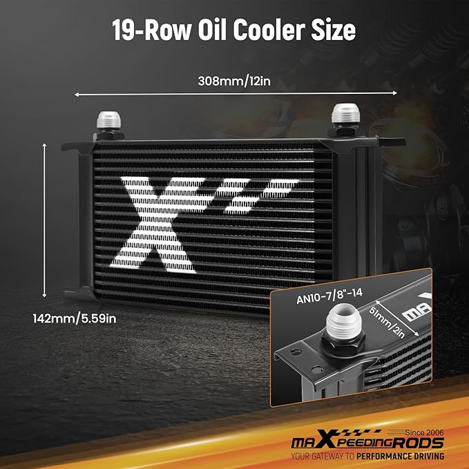 maXpeedingrods 19 Row Oil Cooler, 10AN Stacked Plate Transmission Engine Cooler Universal Suitable for Cars, Aluminum British style