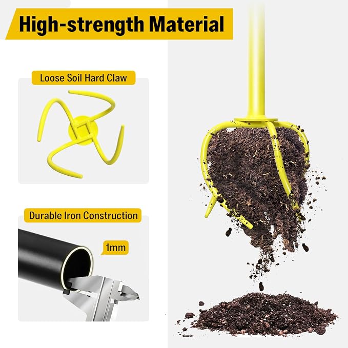 Garden Twist Tiller Manual Hand Tiller, Garden Claw Cultivator with Ergomomic Handle, Big Claw Steel Cultivator, Garden Tool Lawn Aerator Soil Loosener for Plant Box Garden Bed