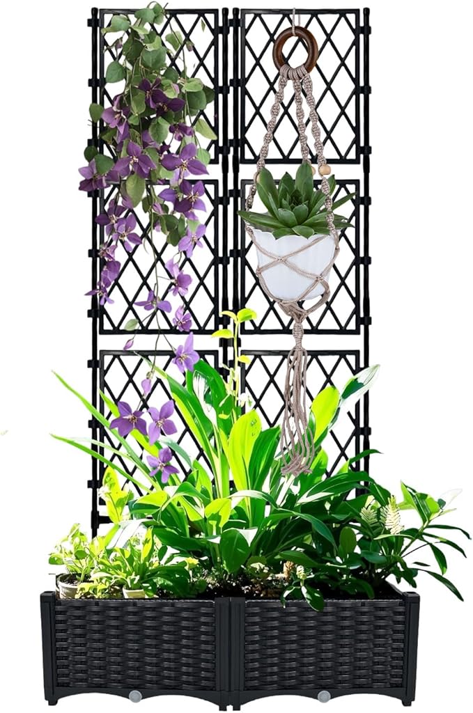 BUKLIYN Planter with Trellis - Raised Garden Bed with Trellis 75.5"x31.5"x16", Privacy Screen Planter Box with Drainage Hole, Outdoor Raised Garden Bed for Climbing Plants
