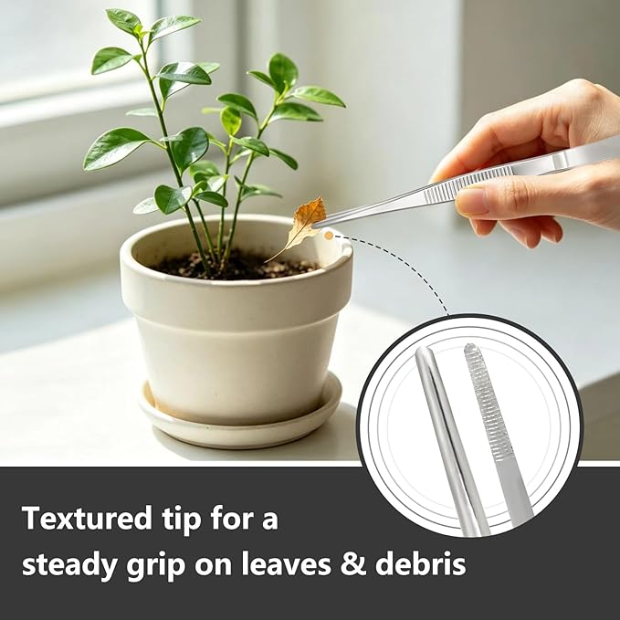 2 PCS Stainless Steel Garden Tweezers Set 2-in-1 Long Plant Tweezers Gardening Tools with 8.9" Curved Tine & 8.7" Straight Rake for Plants, Lawn, Bonsai, Succulents
