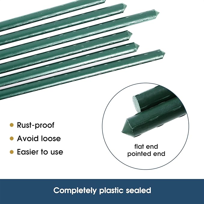 NANOPRETTY Garden Stakes 4FT Plant Stakes for Outdoor Plants Tomato Stakes for Gardening 0.43 inch Diameter Plant Sticks Support Climbing Plants, Pack of 50