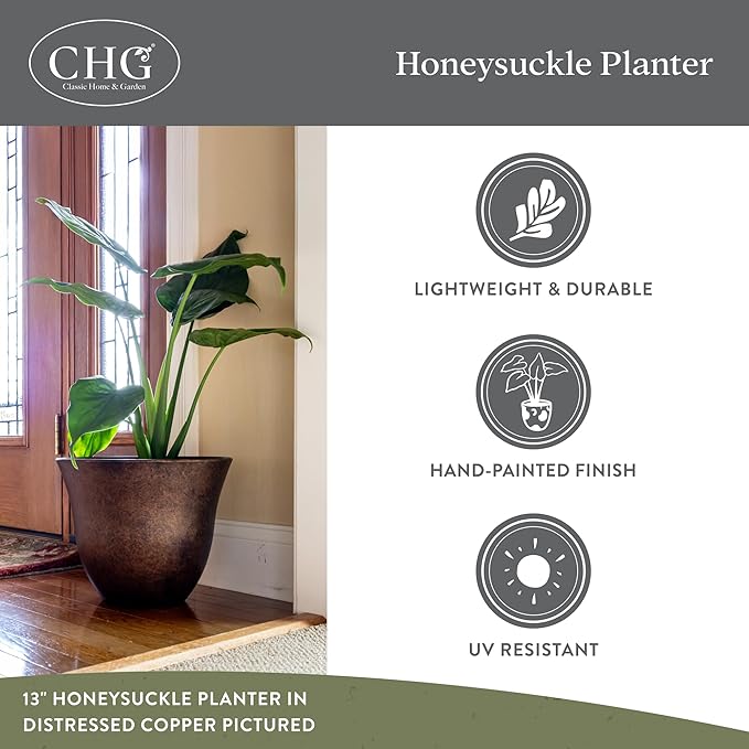 Classic Home and Garden by Growscape Honeysuckle Resin Planters - Lightweight Indoor & Outdoor Plant Pots - UV-Resistant Plastic Flower Pots - Pot Planters for Flowers & Herbs (13" Tequila Sunrise)