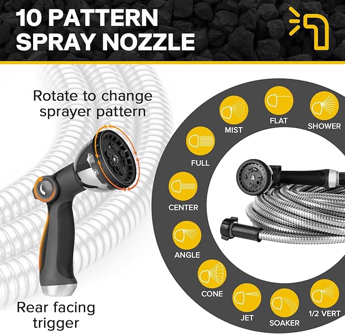 2024 Metal Garden Hose 75ft Heavy Duty Stainless Steel Water Hose with Sprayer & Metal Fittings Flexible Lightweight Hose Puncture Proof Hose for Yard, Outdoors, Rv