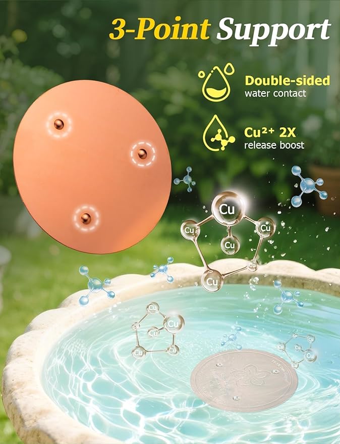 Mellbree Bird Bath Copper Disk, 0.6mm 99.99% Pure Copper Flower-Style for Natural All-Weather Water Care, for Most Outdoor Birdbaths, Bowls, Heaters & Solar Units (Flower)