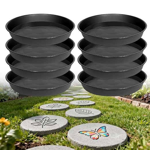 8 Pcs Stepping Stone Mold, Round Plastic Paver Molds for Concrete, Dia 13.6in/ 1.53 in Depth Cement Black Tray, Reusable DIY Form for Paving Garden Path, Walkway, Patio, Outdoor Landscaping