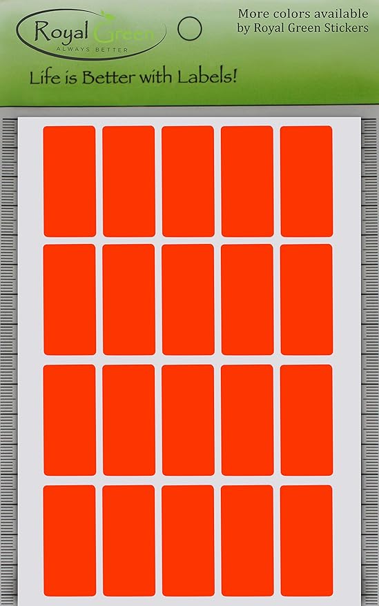 Royal Green Colored Rectangular Stickers in Neon Red (40mm x 19mm) 1.57 inch x 0.75-1000 Pack