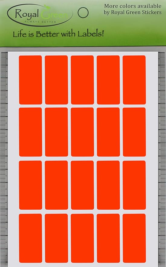 Royal Green Rectangle Shape Sticker tabs 1.57 inch x 0.75 inch Neon Red Colored File Stickers (40mm x 19) - 100 Pack