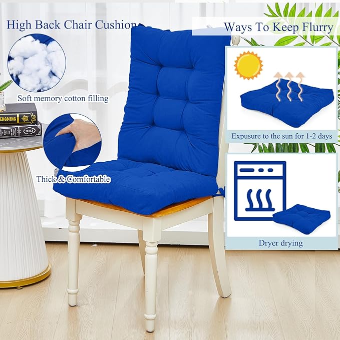 Juexica 4 Sets Outdoor Patio Chair Cushions Seat High Back Tufted Pillow Replacement Rocking Chair Cushions Pads for Patio Summer Seasonal Indoor Home Office